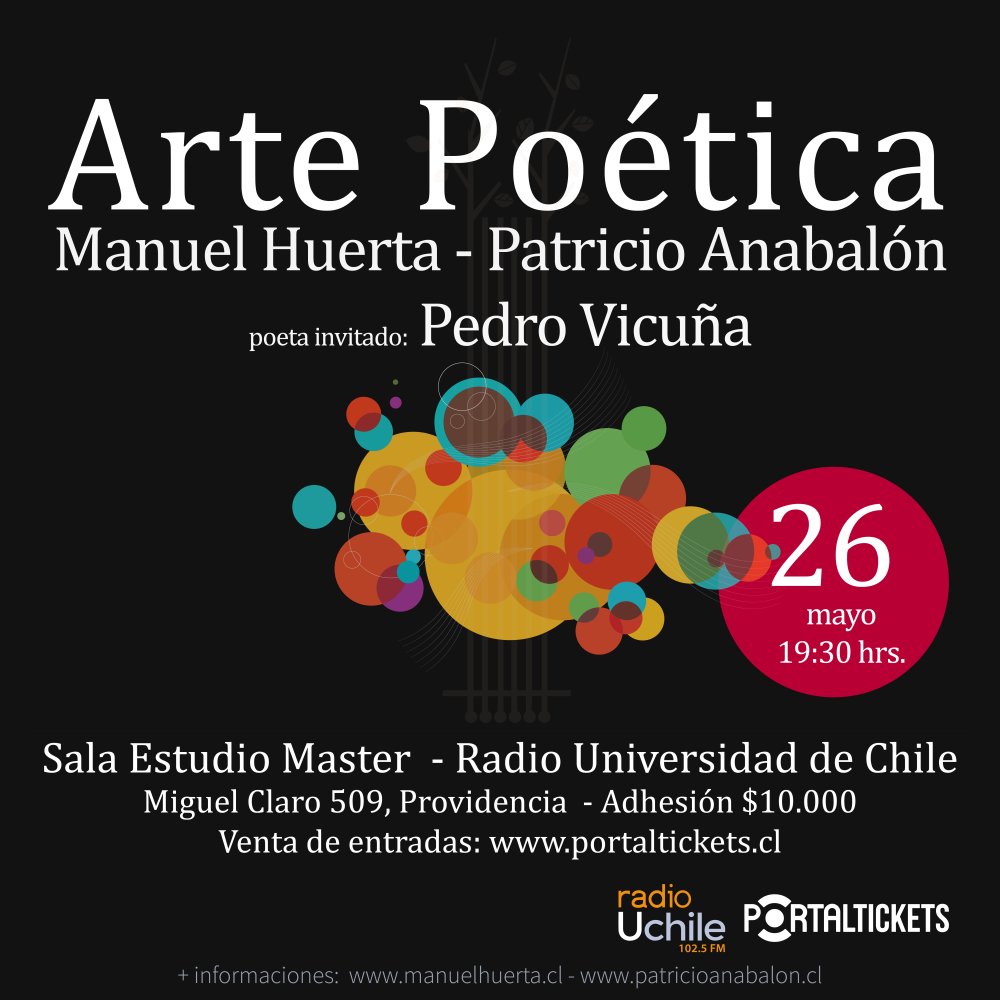 Flyer Evento ARTE POÉTICA - MANUEL HUERTA & PATRICIO ANABALÓN EN SALA MASTER
