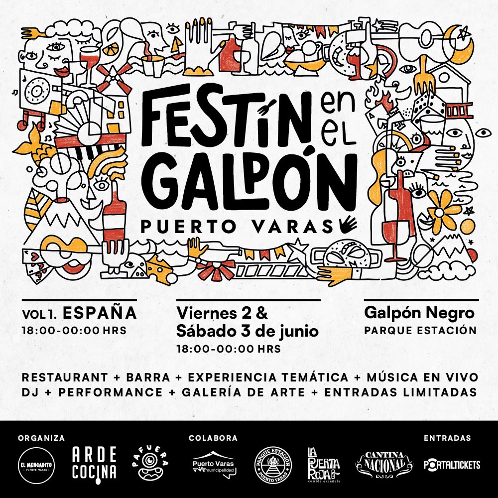 Flyer Evento FESTÍN EN EL GALPÓN PUERTO VARAS • VOL. 1: ESPAÑA