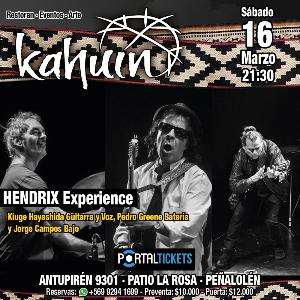 Carátula KAHUIN PRESENTA:  HENDRIX EXPERIENCE - SABADO 16 MARZO