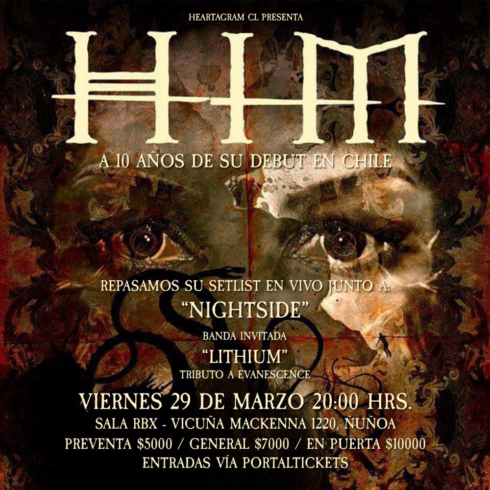 Flyer 10 AÑOS DE HIM EN CHILE - SALA RBX