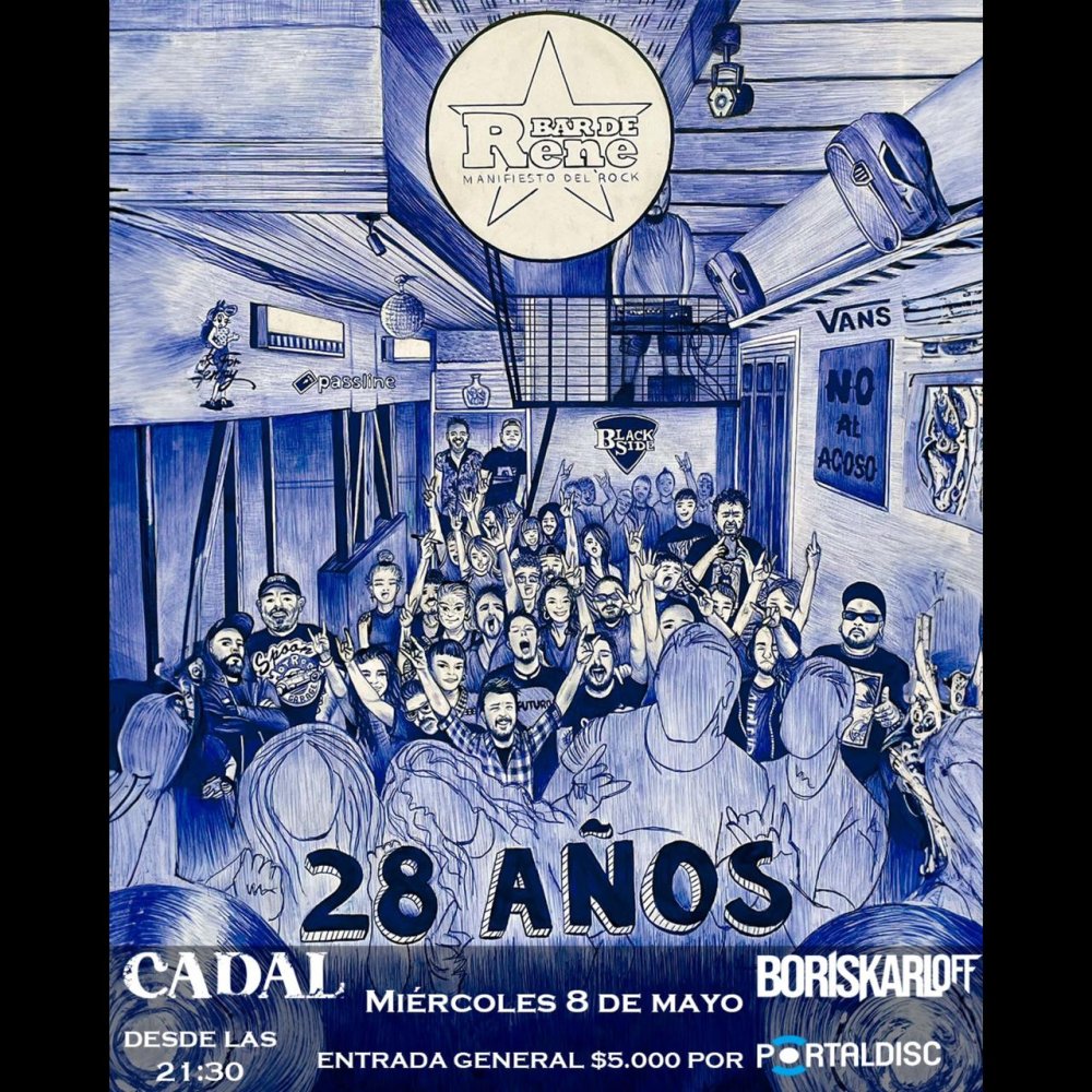 Flyer BORISKARLOFF + CADAL EN LOS 28 AÑOS DEL BAR DE RENÉ