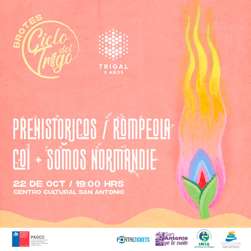 Flyer Evento PREHISTÓRICOS, ROMPEOLA Y COI + SOMOS NORMANDIE EN SAN ANTONIO