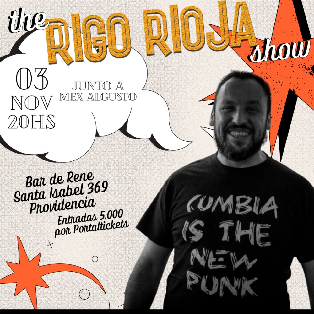 Flyer Evento RIGO RIOJA + MEX ALGUSTO EN BAR DE RENE